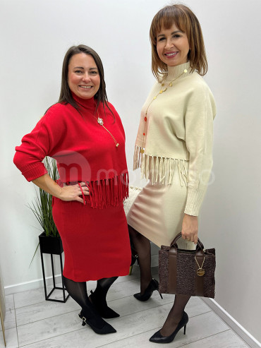 Zestaw sweterek frędzle + sukienka