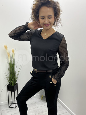 Bluzka polska produkcja rękaw tiulowy kropki