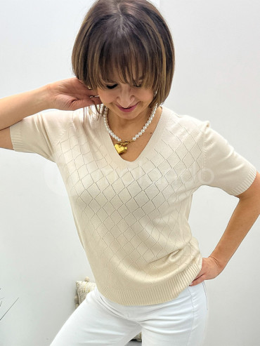 Sweterek ażur karo rękaw 3/4