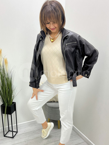 Sweterek ażur karo rękaw 3/4 L231