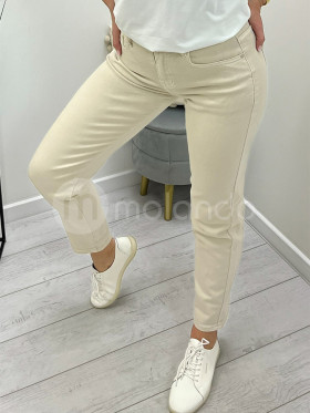 Jeansy mom fit beżowe guma