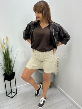 Szorty mom fit beżowe