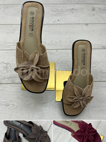 Klapki skóra naturalna kwiat